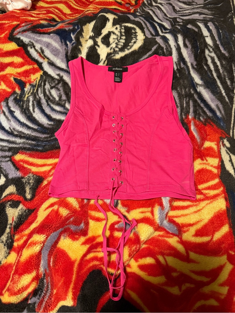 Ambiance Hot Pink Lace-Up Crop Tank